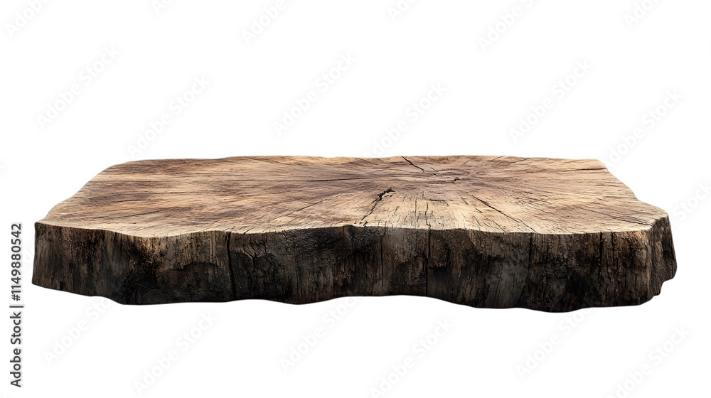 Textured rustic wooden platform with natural imperfections, ideal for displaying products or organic decor. Isolated on transparent background Textured rustic wooden platform with natural imperfections, ideal for displaying products or organic decor. Isolated on transparent background