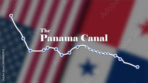 Vector political banner. Turbid flags of USA and Republic Panama. United States of America. Panama Canal scheme.