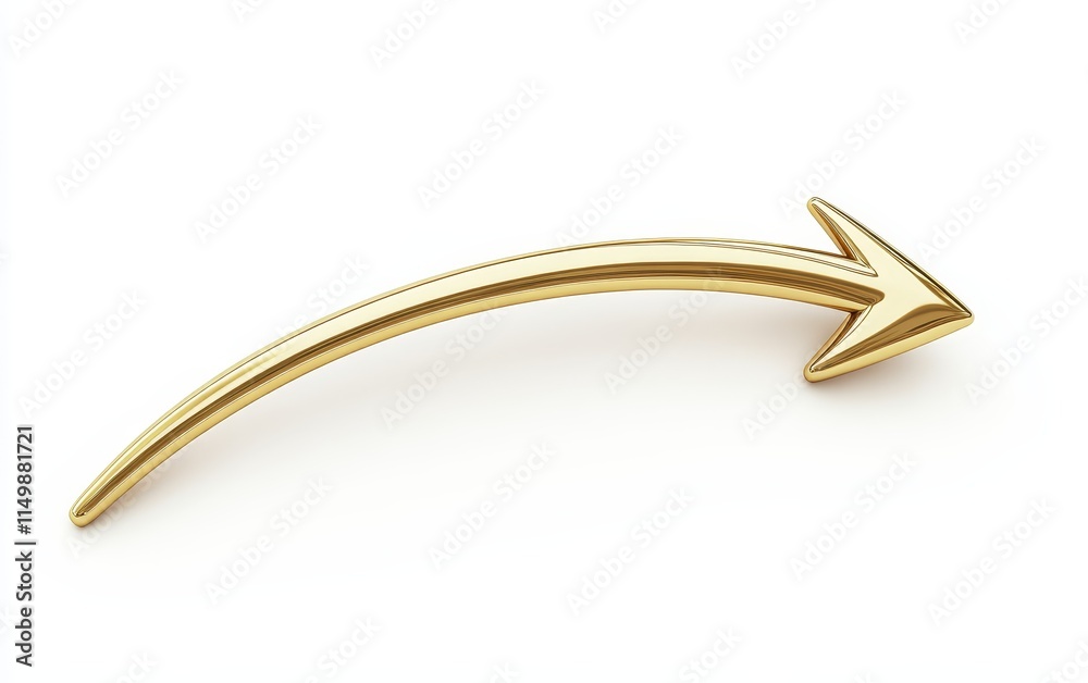 Fototapeta premium Golden curved arrow pointing right, isolated on white. (3)