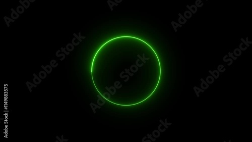 Futuristic neon light circle animation in 4K with glowing charging and loading effects on black.Keywords: photo