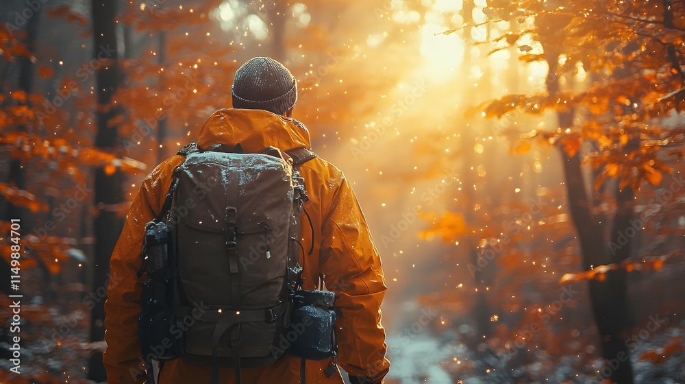 Fototapeta premium Autumn Hike: Exploring Forest Trails