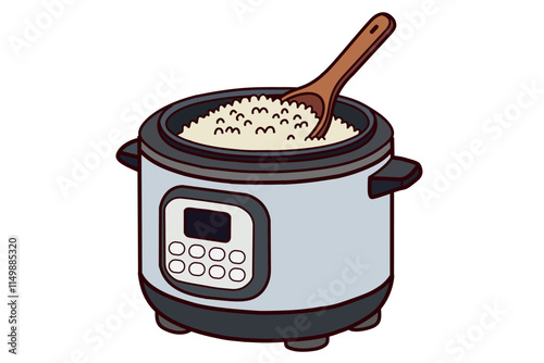 Cooking rice with a electric cooker. Vector illustration in cartoon style.