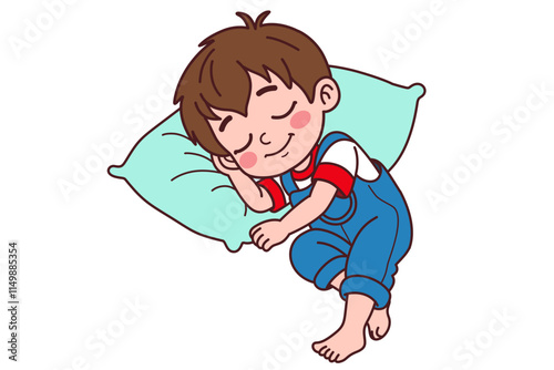 The little boy fell asleep. Vector illustration in cartoon style.
