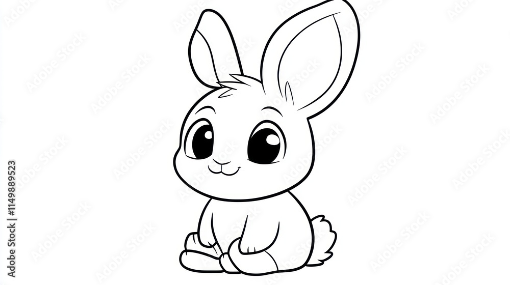 Fototapeta premium Adorable cartoon bunny rabbit sitting, outlined drawing.