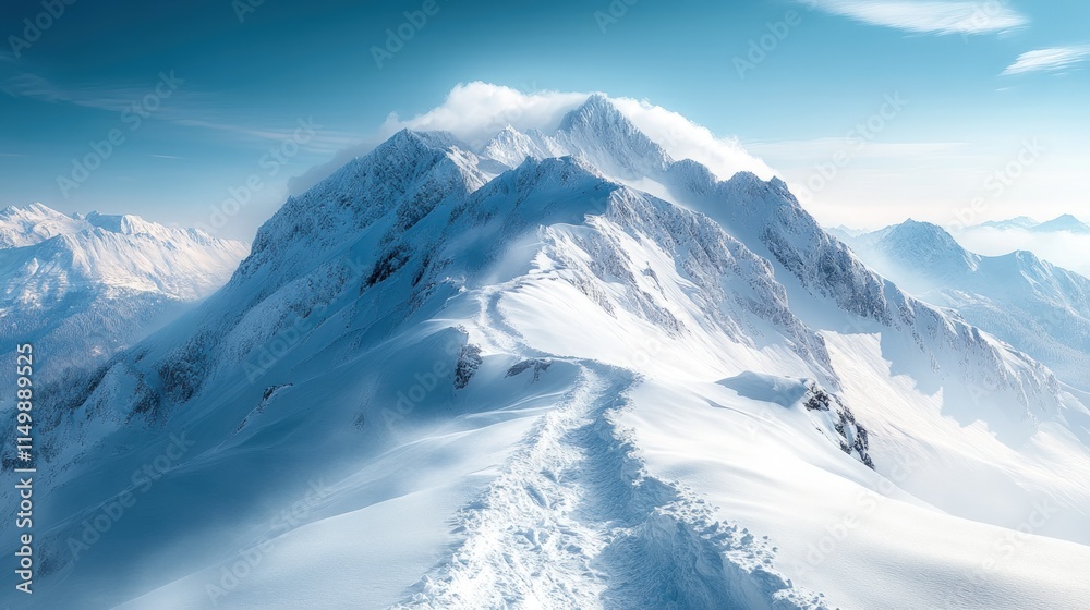 Fototapeta premium Snow-covered mountain ridge, winter wonderland.