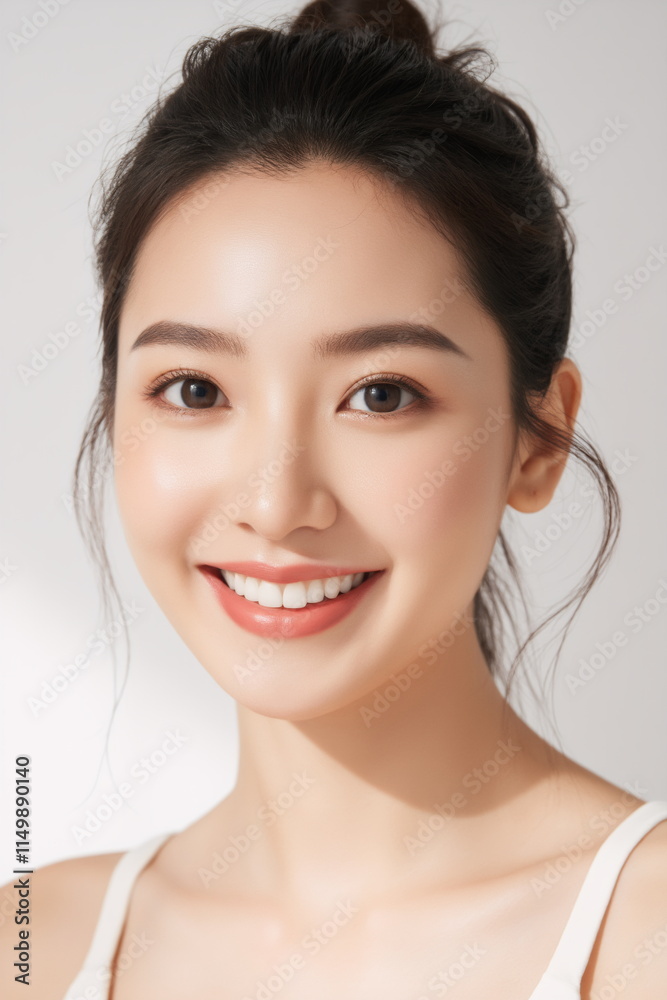 Radiant Smiling Asian Woman with Fresh Look. Skin care concept Radiant Smiling Asian Woman with Fresh Look. Skin care concept