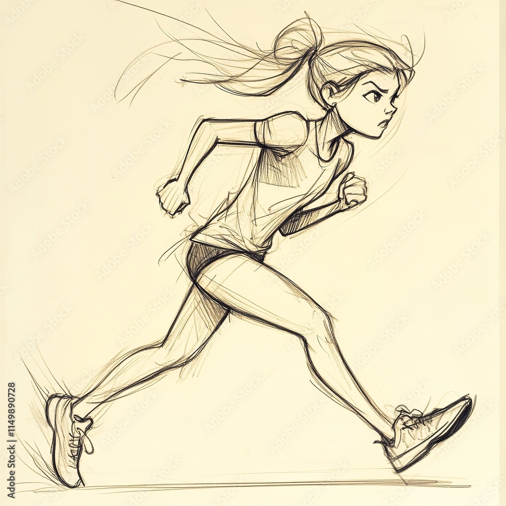 Fototapeta premium Dynamic sketches of a girl running, captured in various poses mid-motion