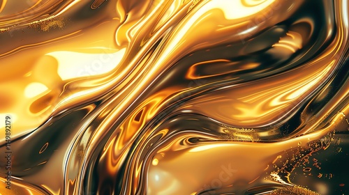 Abstract background of flowing, shiny gold liquid.