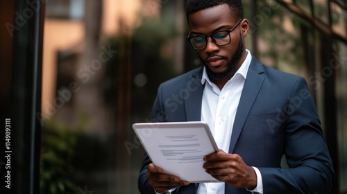 Business man holding tablet photo