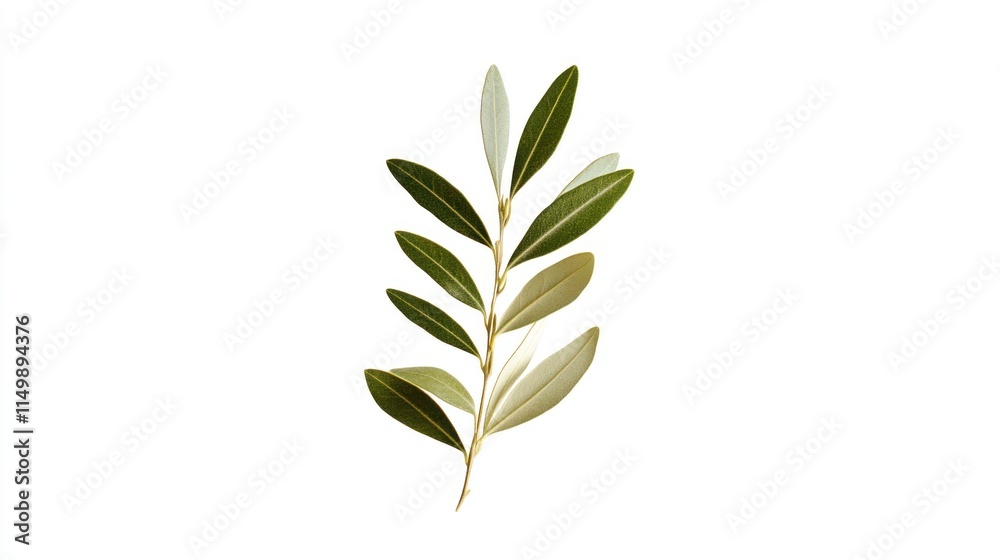 Fototapeta premium Olive branch with green and gray leaves isolated on white.