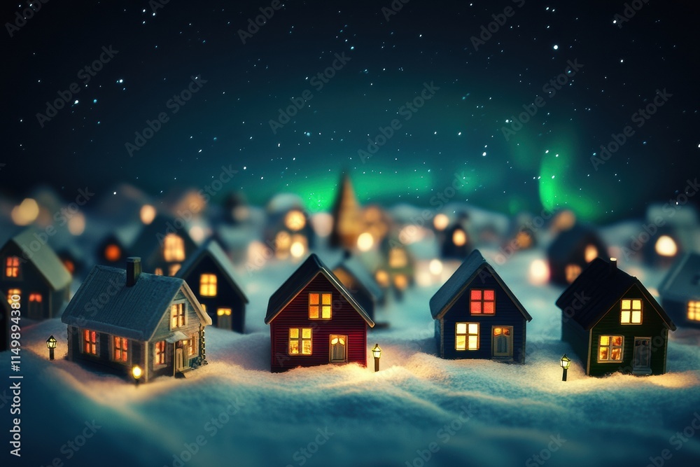 Fototapeta premium A small town with houses lit up at night