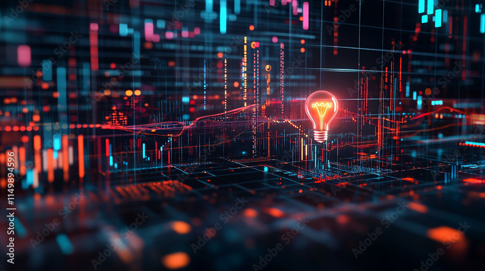 Fototapeta premium Glowing lightbulb in digital data network.