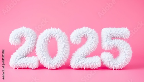 "Cozy Countdown: Fluffy 2025 on a Pink Backdrop"