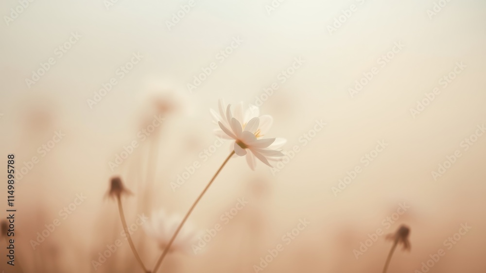 Serene White Flower in Soft Light, Gentle Breeze, Peaceful Meadow Serene White Flower in Soft Light, Gentle Breeze, Peaceful Meadow