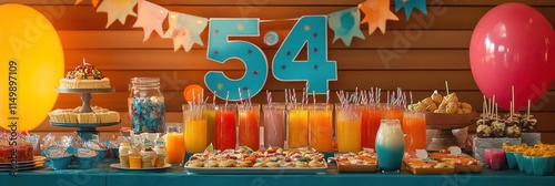 Festive Fifty Fourth Birthday Party Table Setup photo