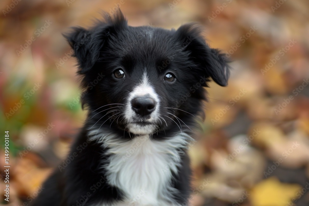 Border collie puppy sitting outdoors on a bed of fall leaves Border collie puppy sitting outdoors on a bed of fall leaves