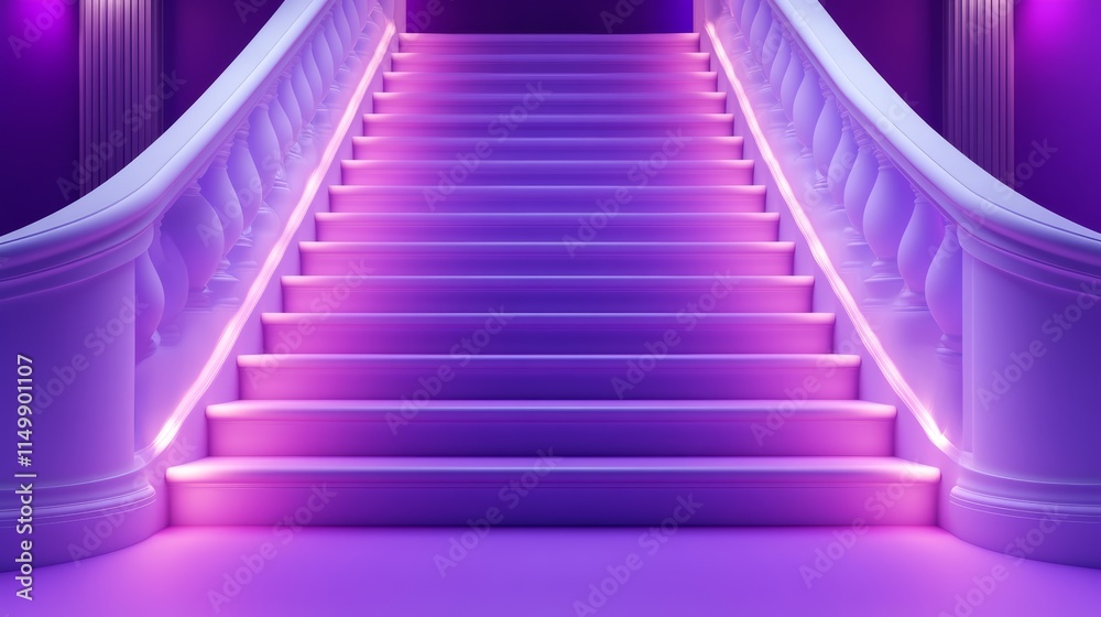 Fototapeta premium Illuminated Purple Staircase: A Modern Architectural Design with Neon Lighting