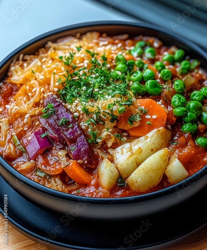 Delicious Vegetable Stew with Sesame Seeds and Herbs photo