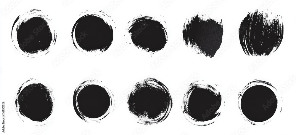 black ink circle brush strokes set on white black ink circle brush strokes set on white