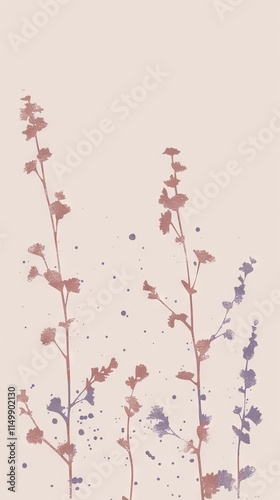 Minimalist Botanical Pattern with Soft Pastel and PANTONE 17-1230 Mocha Mousse Tones