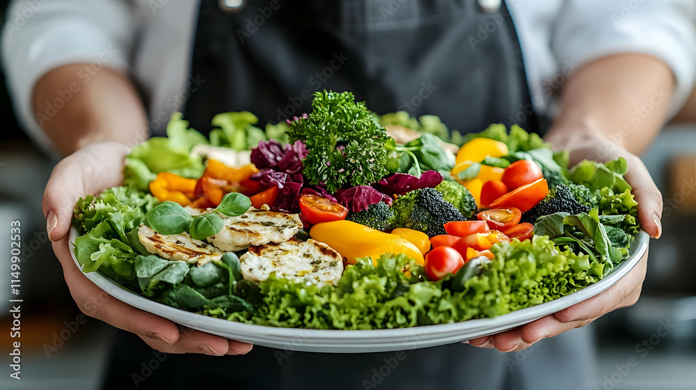 Vibrant Veggie Salad with Grilled Chicken: A Realistic Food Photo Vibrant Veggie Salad with Grilled Chicken: A Realistic Food Photo