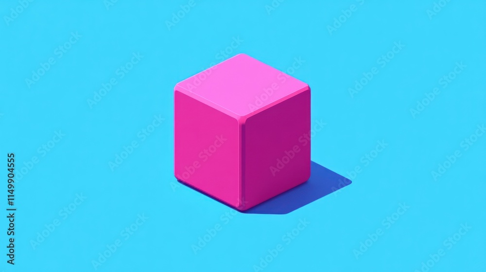 Obraz premium Pink cube on blue background, isometric view.