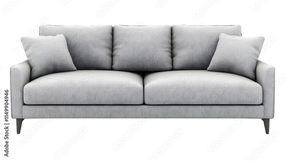 Minimalist light gray sofa featuring clean lines and soft cushions, perfect for contemporary living spaces. Isolated on transparent background Minimalist light gray sofa featuring clean lines and soft cushions, perfect for contemporary living spaces. Isolated on transparent background