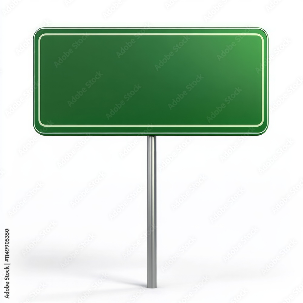 Green travel road sign with pole on white background Green travel road sign with pole on white background