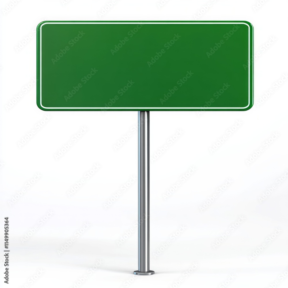 Green travel road sign with pole on white background Green travel road sign with pole on white background