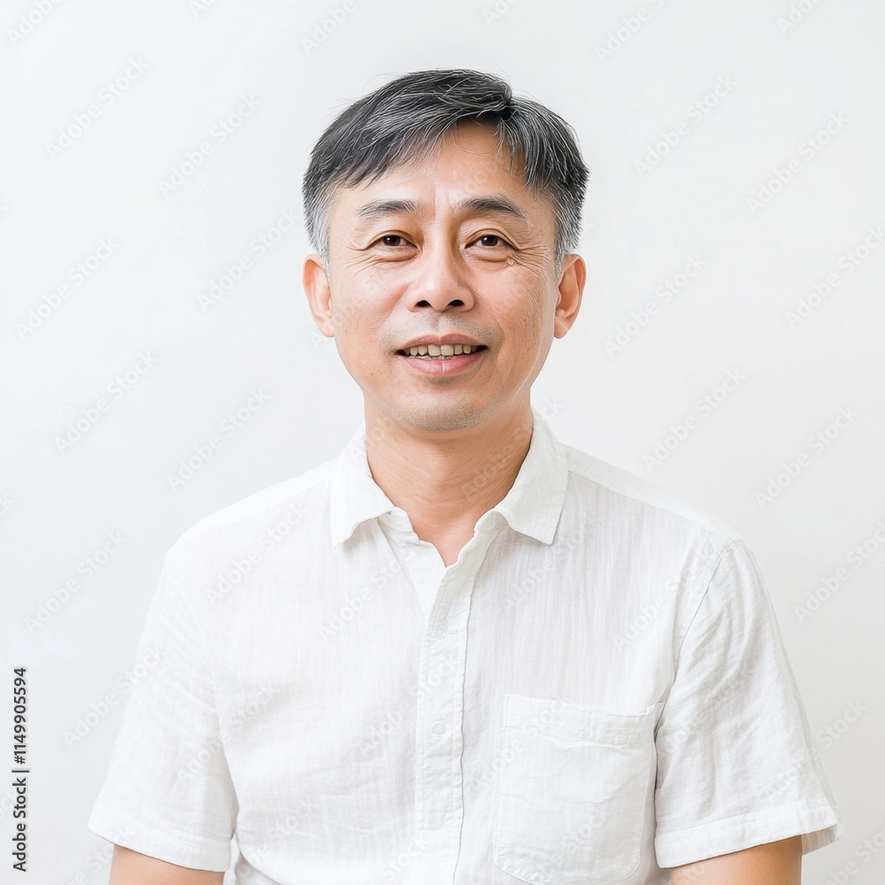 Portrait of a Smiling Middle-Aged Asian Man in White Shirt Portrait of a Smiling Middle-Aged Asian Man in White Shirt