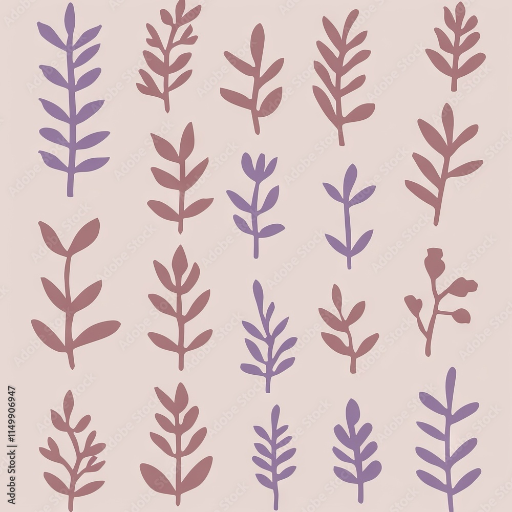 Minimalist Botanical Pattern with Soft Pastel and PANTONE 17-1230 Mocha Mousse Tones Minimalist Botanical Pattern with Soft Pastel and PANTONE 17-1230 Mocha Mousse Tones