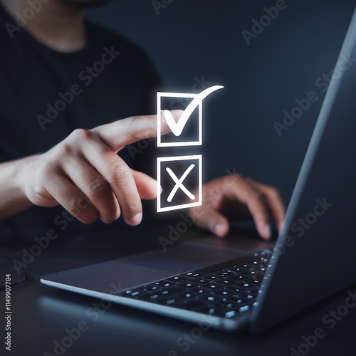 Laptop Screen Shows Yes No Checkmarks Business Decision Dilemma