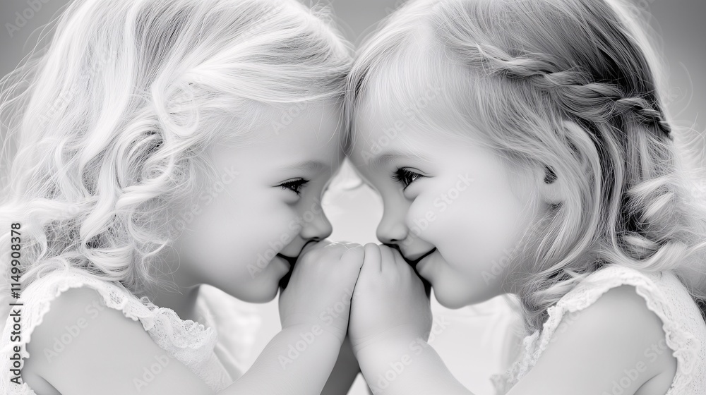 Obraz premium Bliźniaczki o jasnych włosach w czarno-białej stylistyce