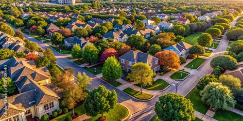Vintage Aerial View: Upscale Wentworth Estates, West Plano, Texas - Suburban Homes, Pool