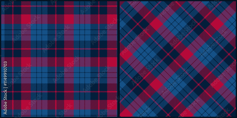 Red navy tone plaid seamless pattern vector. Background graphic tartan fashion design use for print, texture, cloth, fabric, flannel. Red navy tone plaid seamless pattern vector. Background graphic tartan fashion design use for print, texture, cloth, fabric, flannel.
