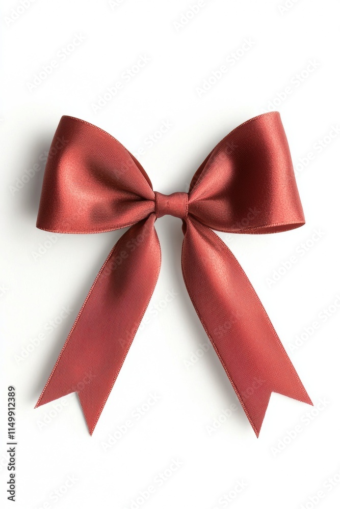 Fototapeta premium Elegant red satin bow on white background decorative object isolated