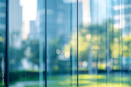 Fototapeta Naklejka Na Ścianę i Meble -  Abstract blurred cityscape view through glass.