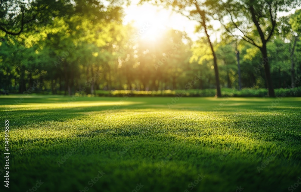 Sunlit green grass in a lush park. Sunlit green grass in a lush park.