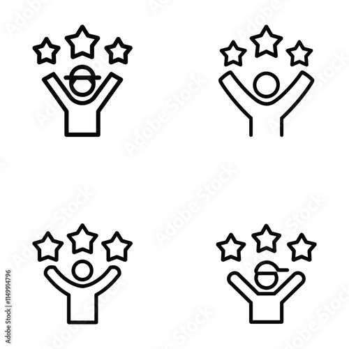Minimalist Line Art of Person Celebrating Under Stars - Achievement and Success Icon, Outline icon talent acquisition, employee award, customer satisfaction, success