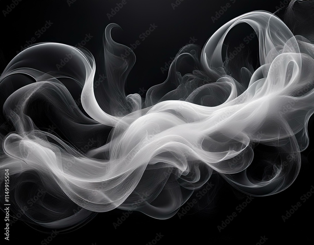 Generated image Abstract shapes formed by white smoke against a black backdrop Generated image Abstract shapes formed by white smoke against a black backdrop