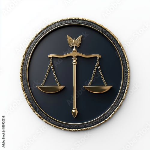 Professional law firm logo featuring balanced scales and shield symbol in navy blue
