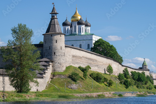 Kutekroma Tower and Trinity Cathedral in Pskov Kremlin on a sunny June day. Pskov, Russia photo