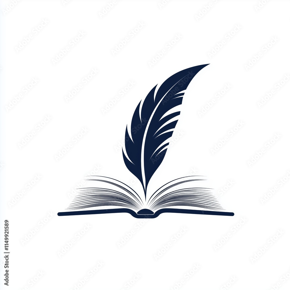 Simple and elegant publishing logo with a quill pen and open book graphic Simple and elegant publishing logo with a quill pen and open book graphic