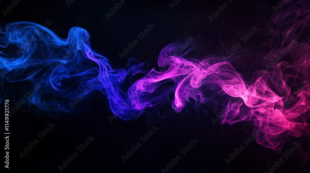 Fototapeta premium Colorful pink, blue and purple smoke on a black isolated background. Background from the smoke of vape