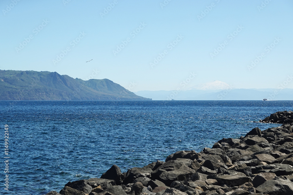 The panorama of the Lipari Archipelago, the view from Salina island, Italy