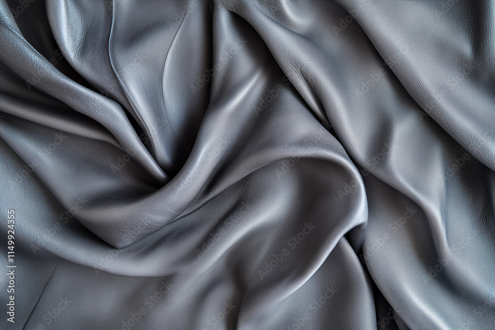 Fototapeta premium Closeup of luxurious gray satin fabric with beautiful waves, background