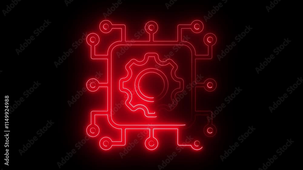 Technology icon animation by red color neon on black background. Technology icon animation by red color neon on black background.