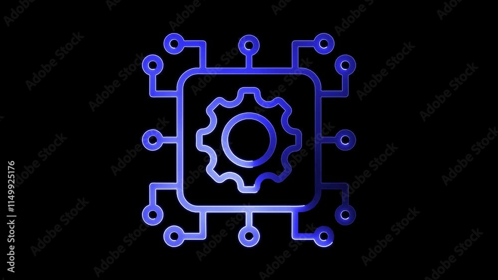 Technology icon animation by blue color neon on black background. Technology icon animation by blue color neon on black background.