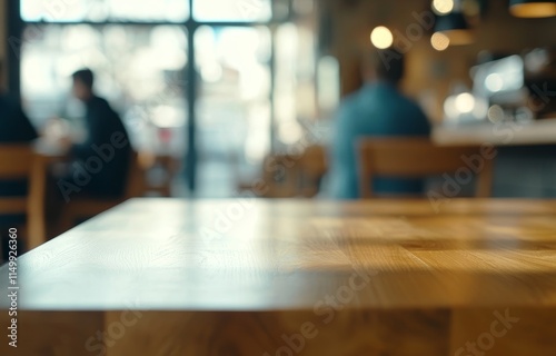 Wallpaper Mural Empty wooden table in a blurry cafe. (1) Torontodigital.ca