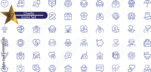 Charity icons set. Collection of hands, donations,